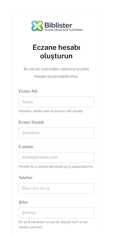 Скриншот: Biblister — B2B Eczane ve Ortak Alım Platformu