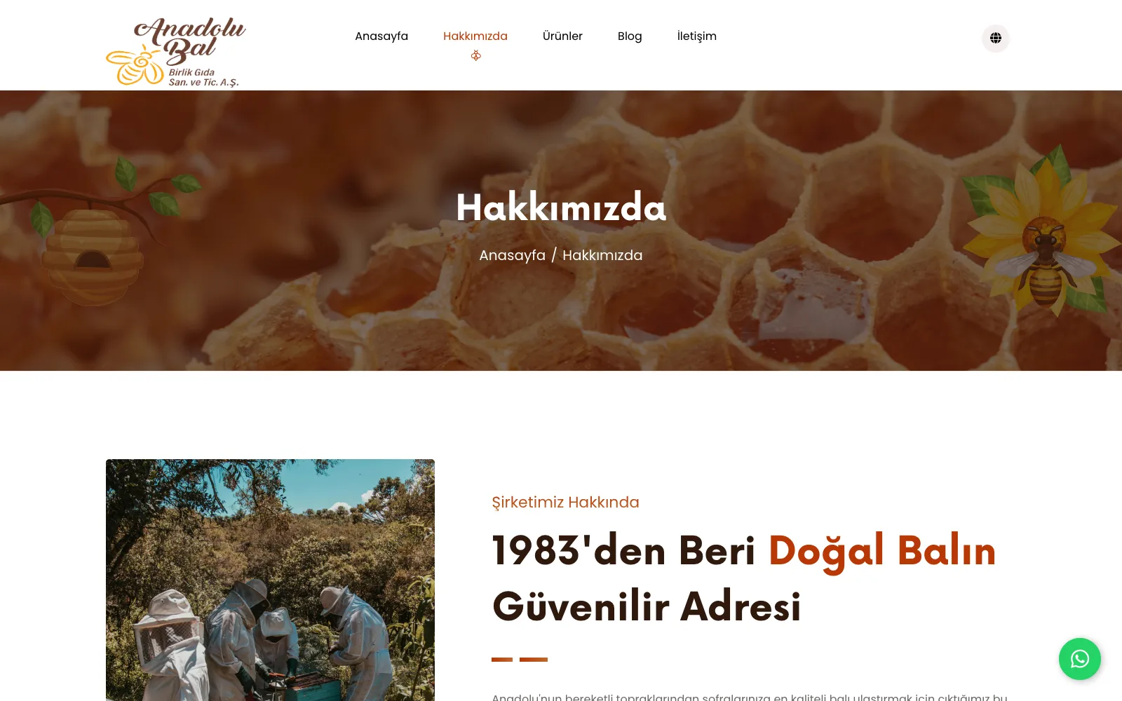 Anadolu Bal Birlik Hakkımızda sayfası