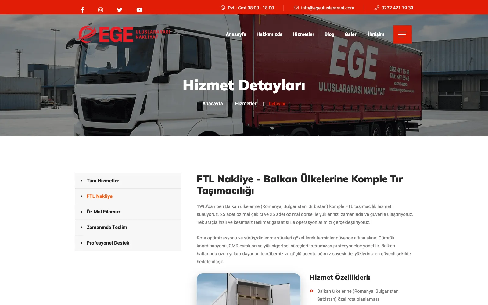 Ege Uluslararası Nakliyat hizmet detayları sayfası
