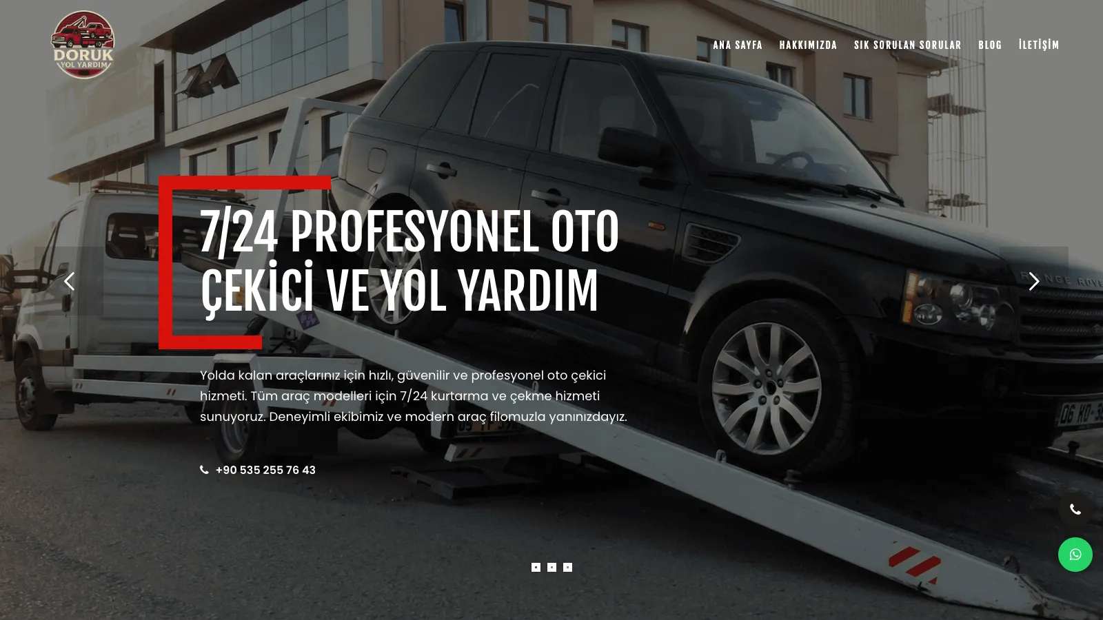 Doruk Yol Yardım web sitesinin ana sayfası