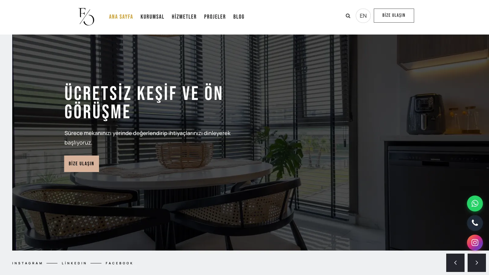 Fehmi Oran Mimarlık web sitesinin ana sayfası