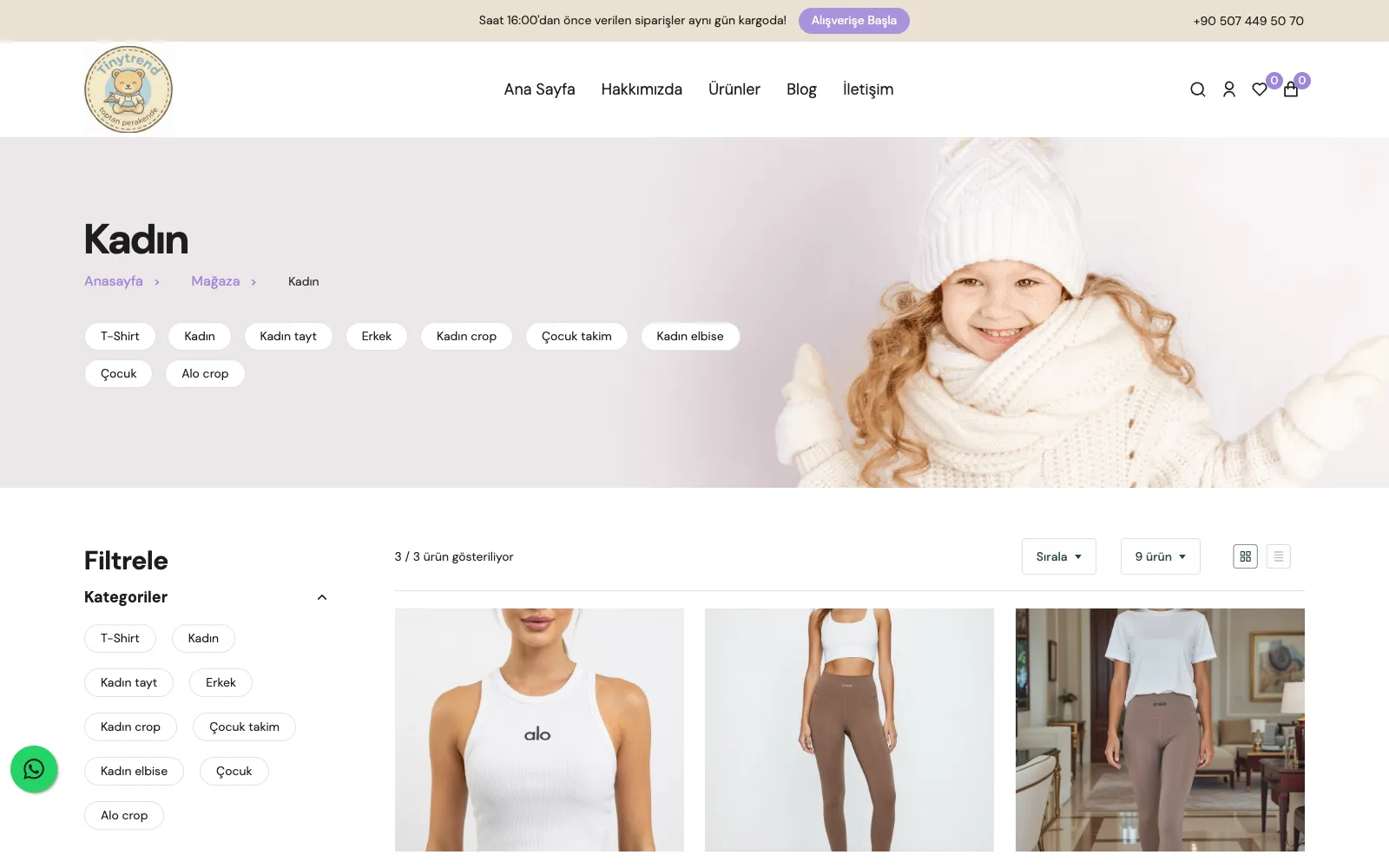 TinyTrend filtreli ürün kategori sayfası