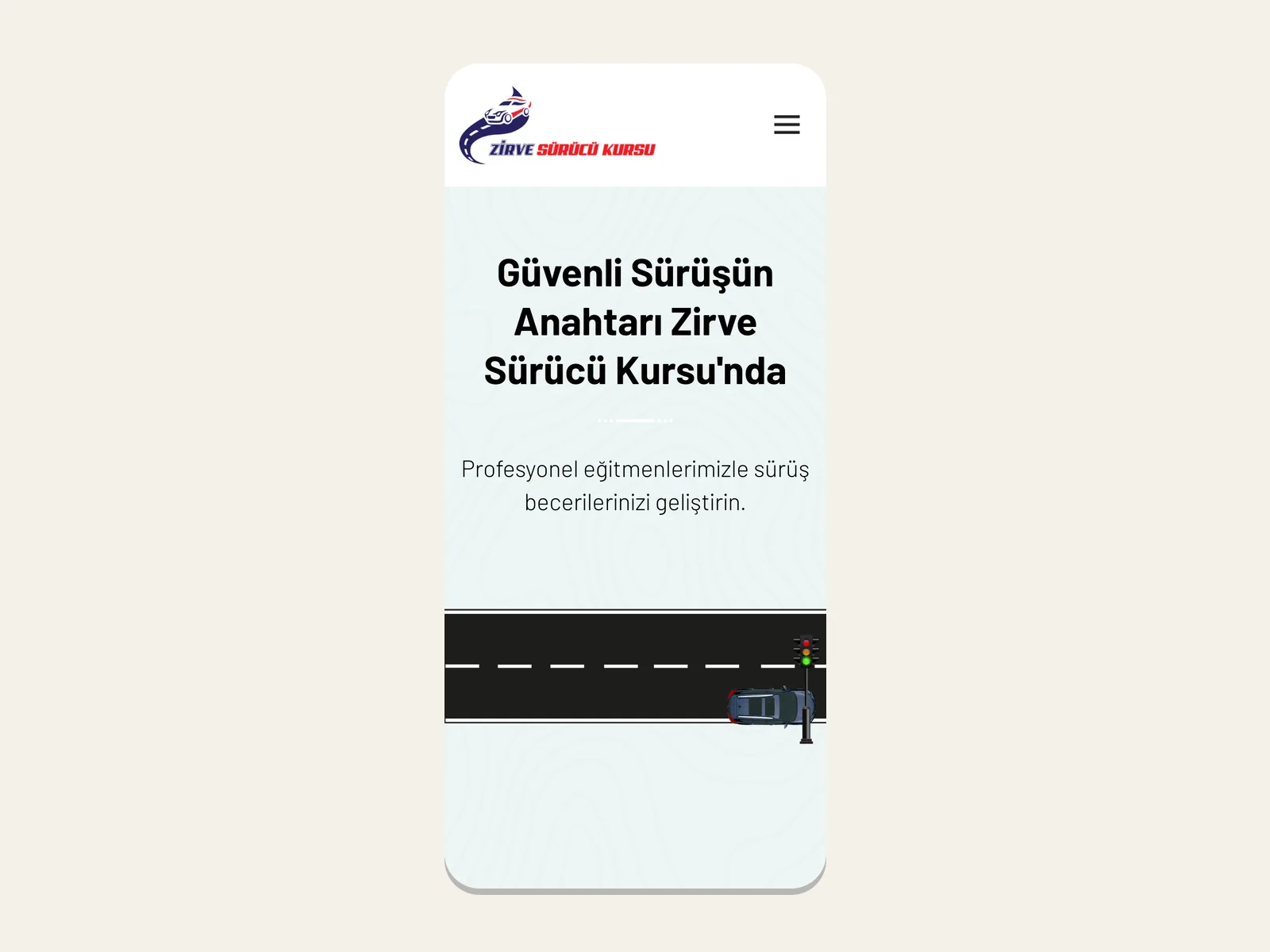 Zirve Sürücü Kursu web sitesinin mobil görünümü