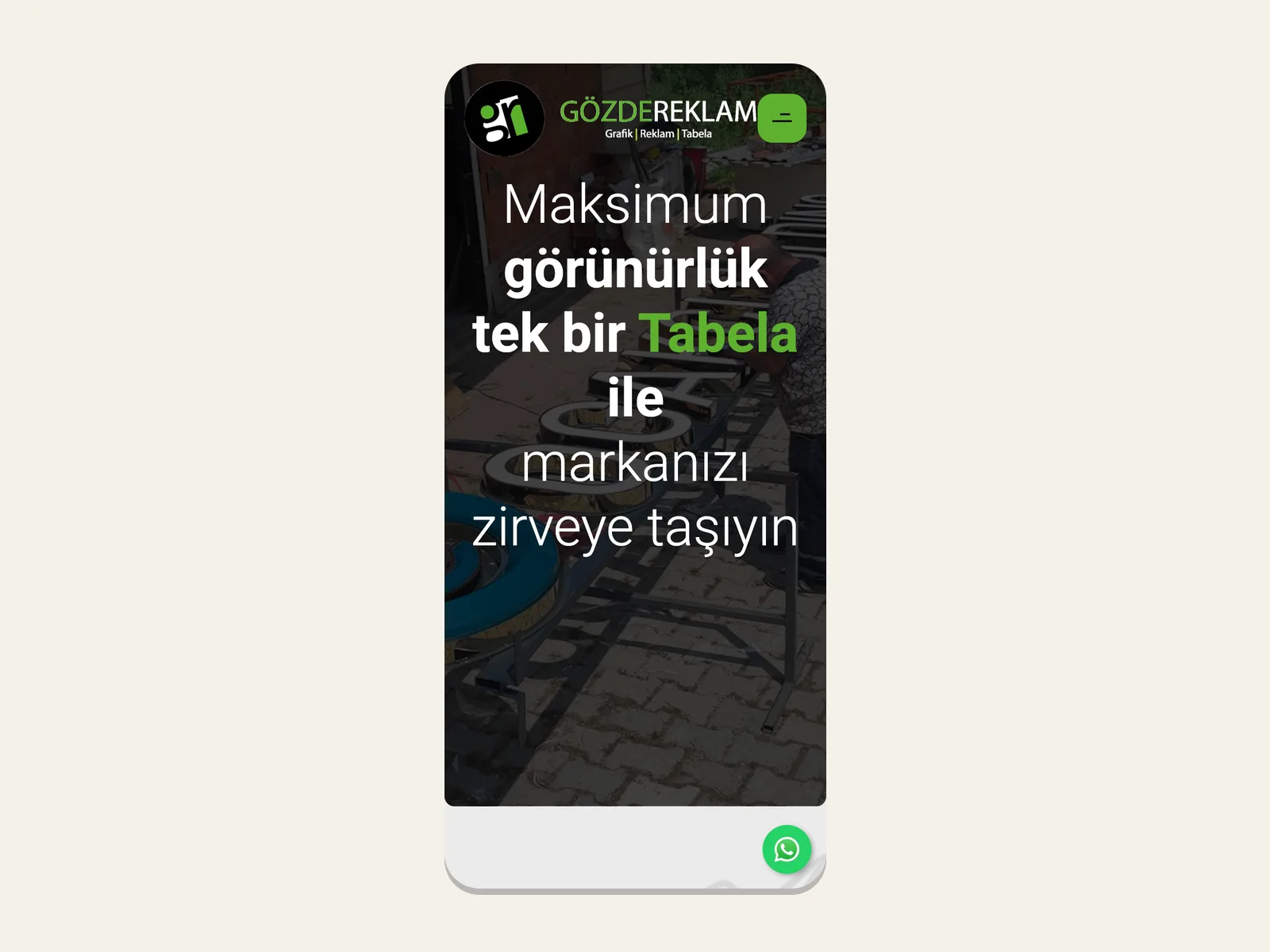Gözde Reklam web sitesinin mobil görünümü