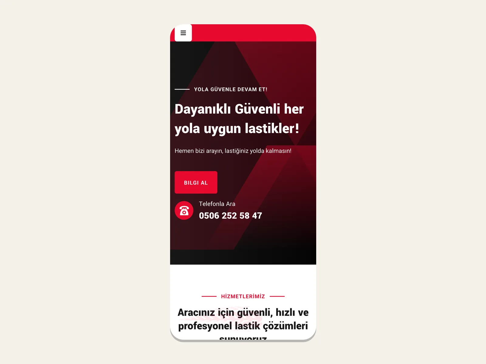 Kartal Oto Lastik web sitesinin mobil görünümü