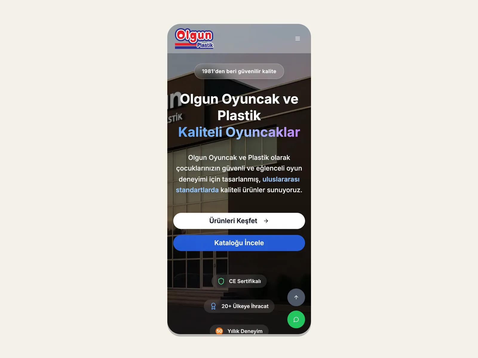 Ana sayfanın mobil görünümü