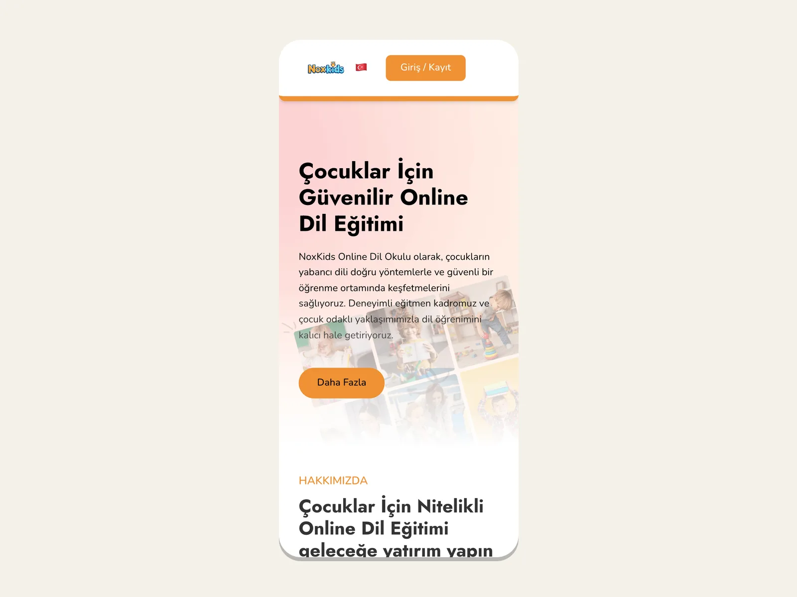NoxKids ana sayfasının mobil görünümü