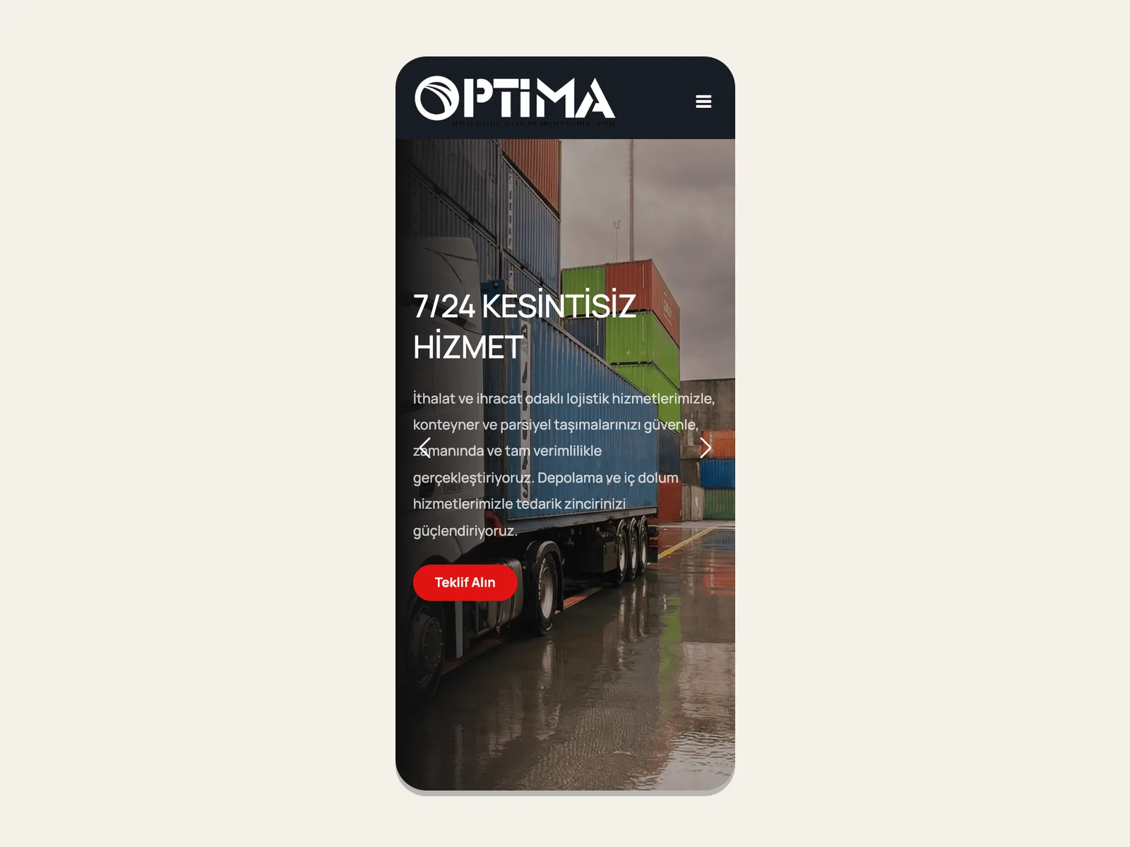 Ana sayfanın mobil görünümü
