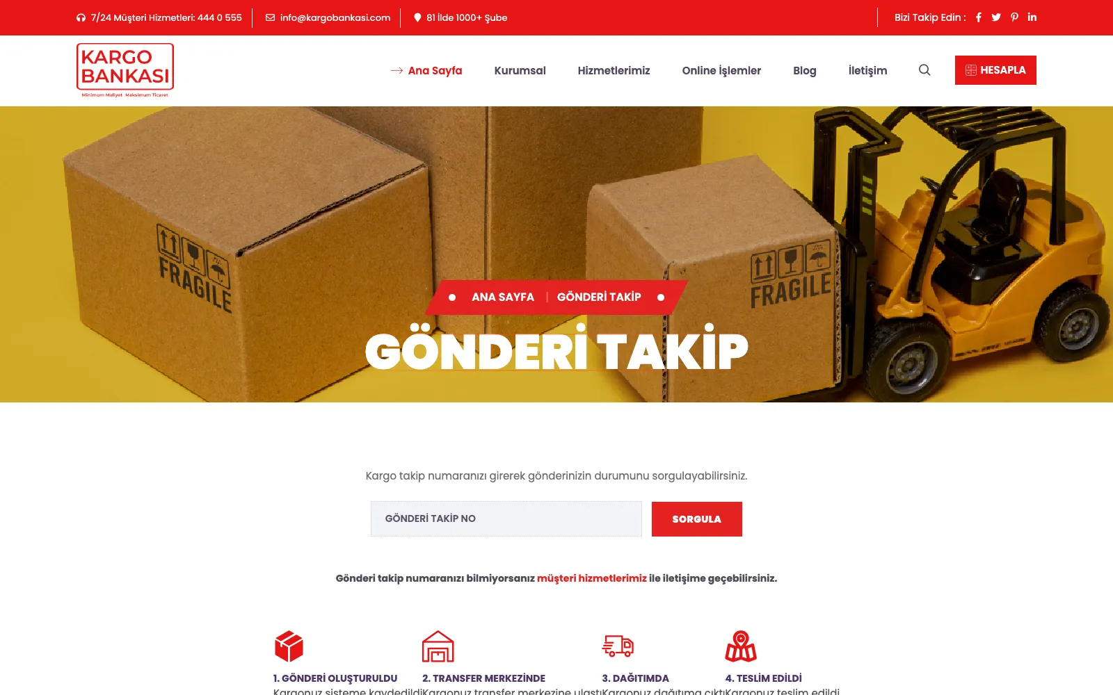 Kargo Bankası gönderi takip ekranı ve gönderi aşamaları
